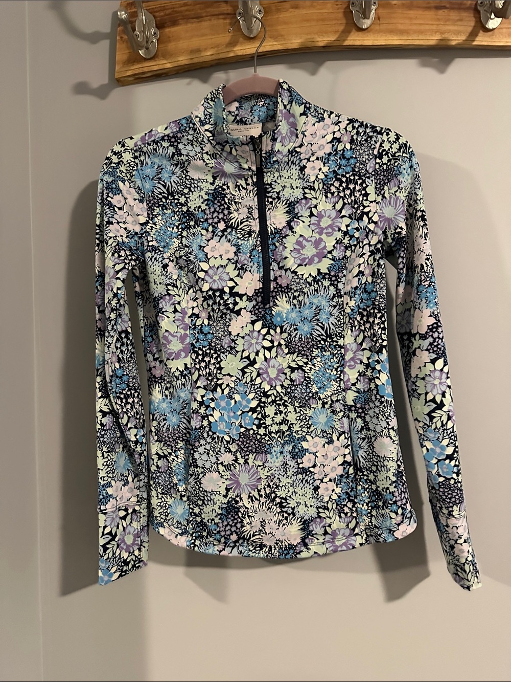 Laura Ashley Floral Quarter-Zip Long Sleeve Top